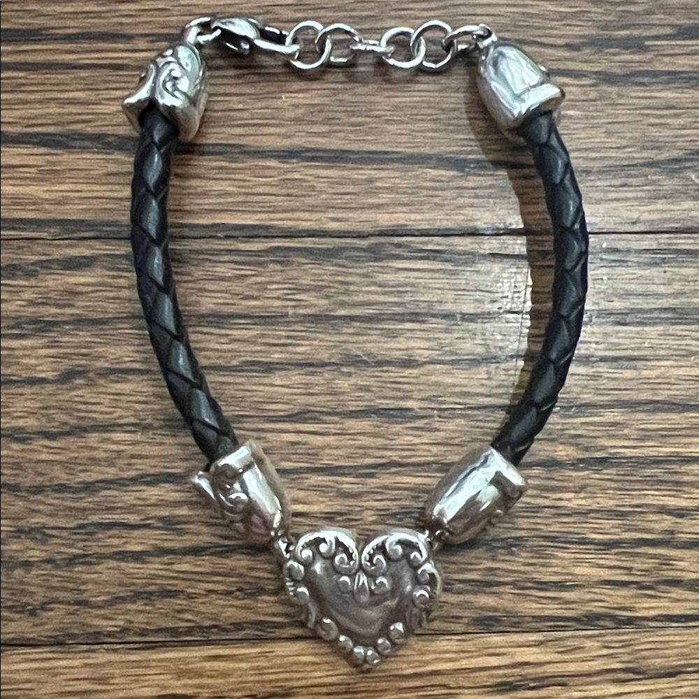 Brighton Silver Heart Charm Bracelet leather strap